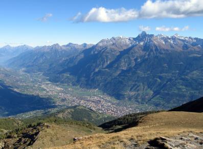 View of Aosta from Punta Chaligne