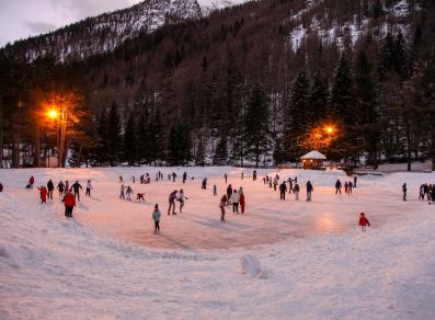 The ice-skating rink at sunset